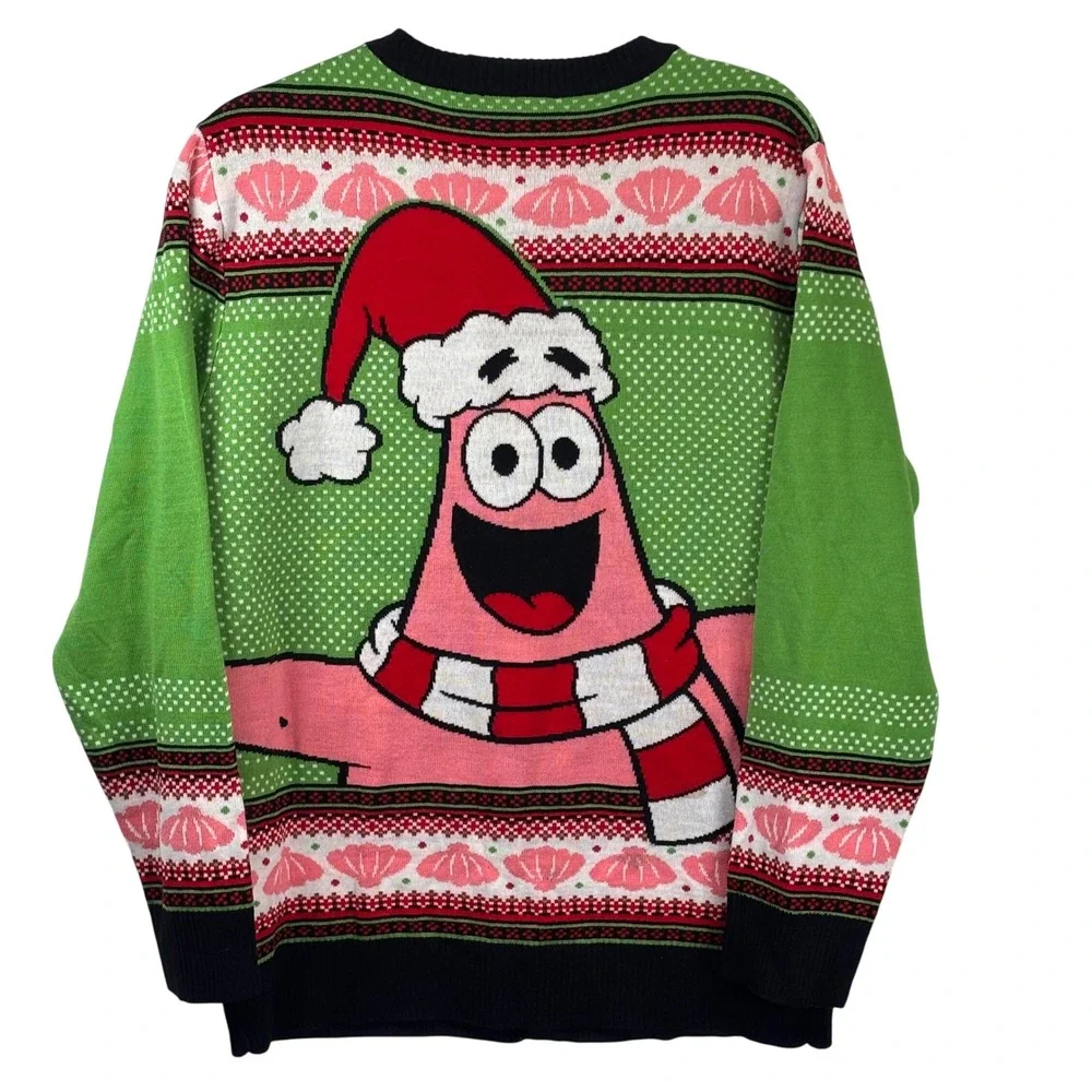 Ugly Christmas Cardigan Oversized Holiday Sweater Spongebob Green Patrick Star M